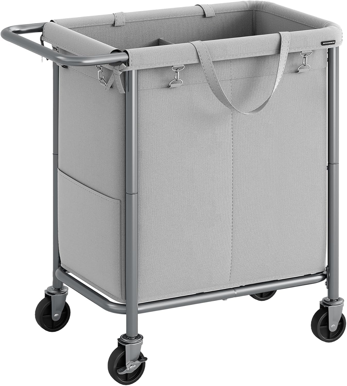 Laundry Basket with Wheels, 3-Section Rolling Laundry Hamper, 52.8 Gallons (200L), Removable Liner, Steel Frame with Handle, Blanket Storage, 35.8 X 15.4 X 31.9 Inches, Cream White URLS005W01