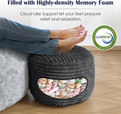 Stuffed round Pouf Ottoman,Corduroy Foot Rest with Shredded Foam Filling, Lightweight and Fluffy Pouf Storage Ottoman for Living Room,Floor Poufs for Couch,20"X 17",Dark Grey