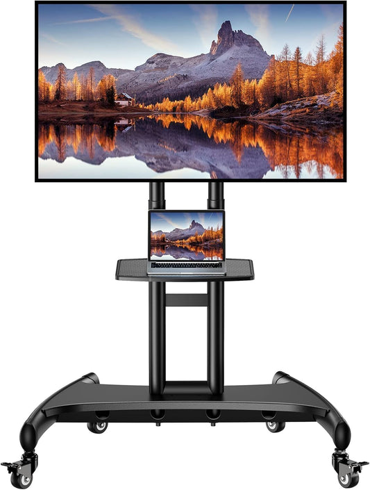Rolling TV Stand for 32-82 Inch Flat/Curved LED/LCD/OLED Tvs, Outdoor Mobile TV Carts on Wheels with Adjustable Shelf, VESA 600X400Mm up to 100Lbs, Portable Mount with Wheels PGTVMC05-1