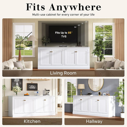 72" Farmhouse Sideboard Buffet Cabinet with Barn Doors, Storage Console Table with Adjustable Shelves, Coffee Bar/Tv Stand for Living Room, Kitchen, Entryway, White