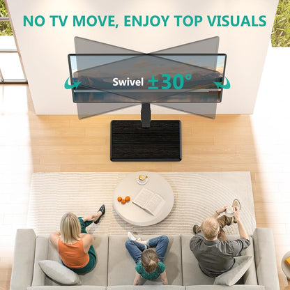 Floor TV Stand with Power Outlet, Tall TV Stand Mount for 32-75 Inch TV up to 110 Lbs, Swivel and Height Adjustable TV Stands with Wood Base for Bedroom, Office(Tvdvd-7P), Black