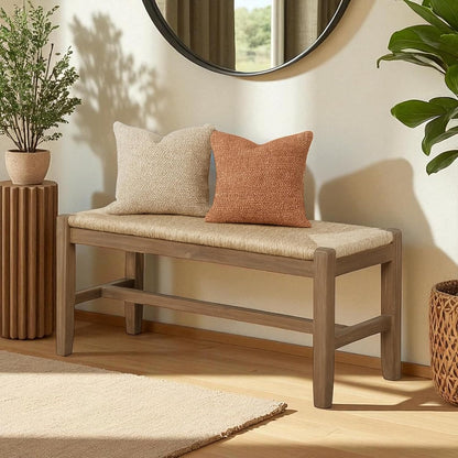 Newport 40 Inch Solid Wood Entryway Bench - Modern Farmhouse Indoor Decorative Bench with Natural Seagrass Rush Seat - Furniture for Entryway, Dining Room, or Kitchen (Natural)