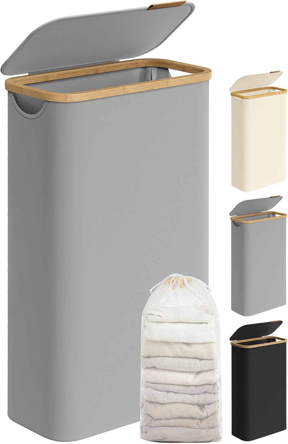 Laundry Hamper with Lid, Large Laundry Basket, 23.8 Gallons (90L), Removable Mesh Liner, Bamboo Handles, Collapsible, 16.5 X 12.6 X 27.8 Inches, Ink Black ULCB509B01