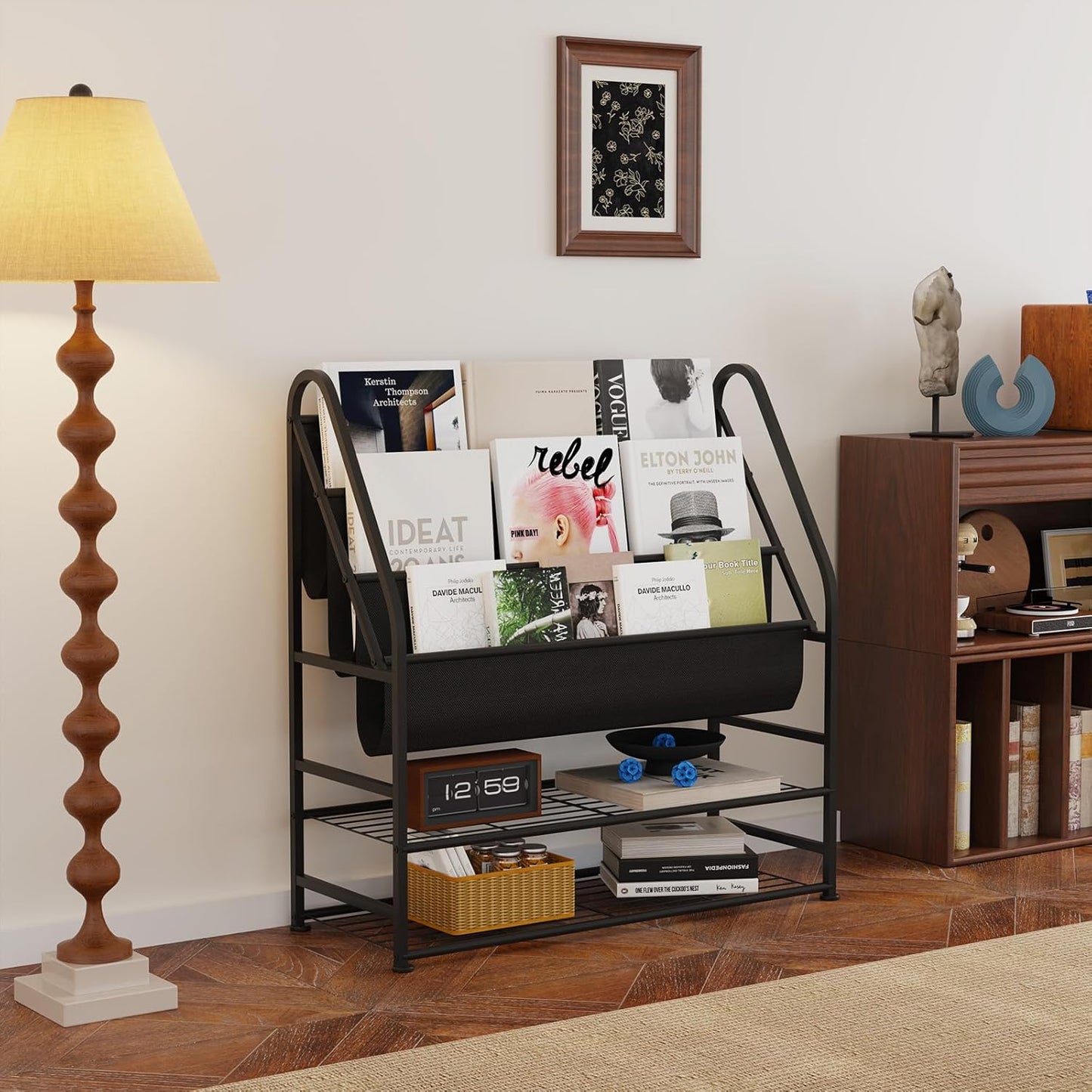 Vinyl Record Storage with Vinyl Shelf Display, Large Capacity Record Player Stand up to 300 Albums 12" D X 31" W X 33" H, Vinyl Record Holder for Lp/Cd/Dvd/Magazine/Books/Album, Black