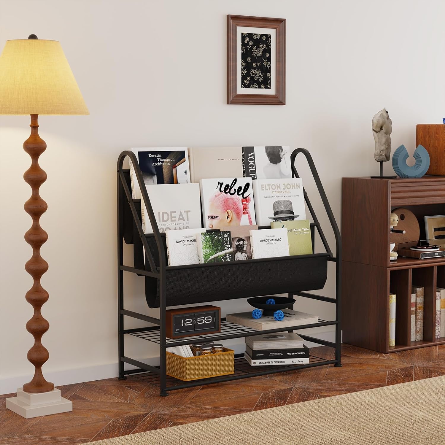 Vinyl Record Storage with Vinyl Shelf Display, Large Capacity Record Player Stand up to 300 Albums 12" D X 31" W X 33" H, Vinyl Record Holder for Lp/Cd/Dvd/Magazine/Books/Album, Black