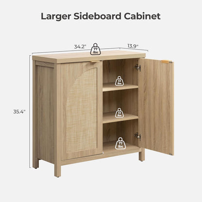 68" W Rattan Sideboard Buffet Cabinet with Storage Set of 2, Mid Century Modern Credenza with Arch Doors & Shelves Boho Coffee Bar Media Console Cabinets for Kitchen, Living Room, Entryway
