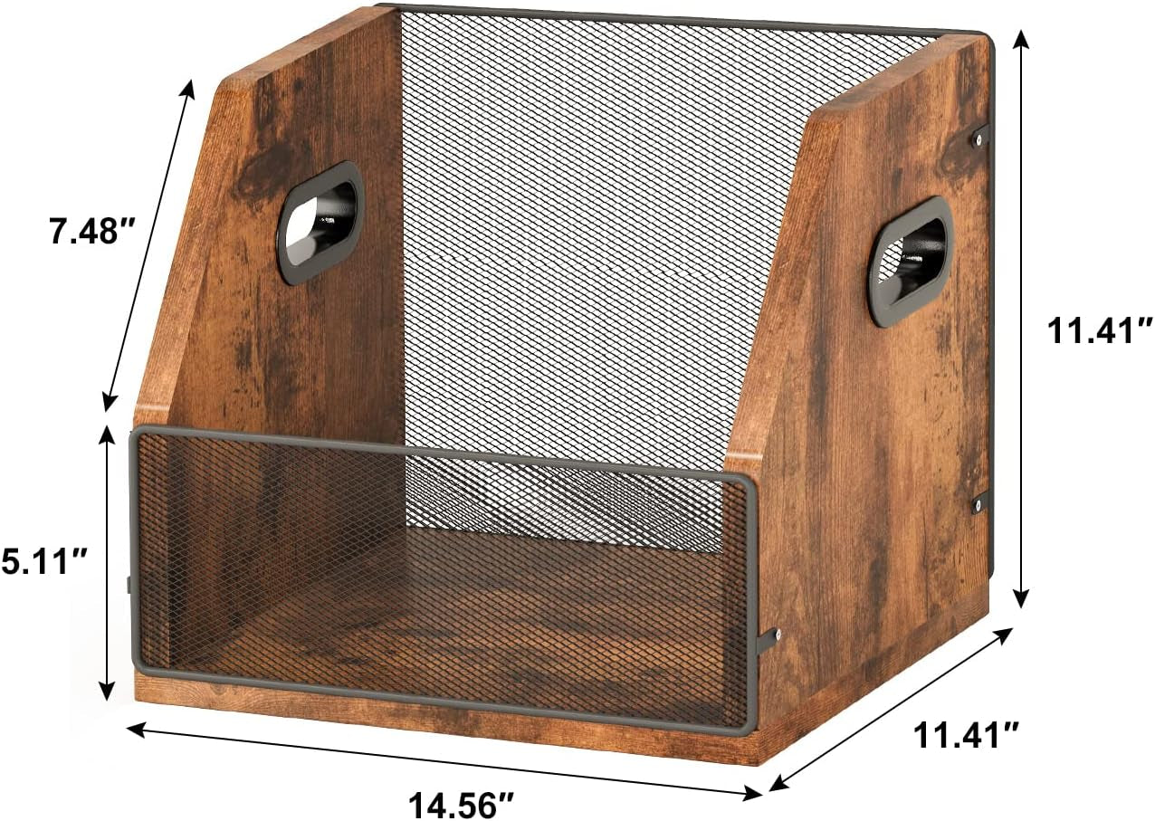 Vinyl Record Storage, Record Box Case Crate, Vinyl Record Album Holder, Desktop Metal & Wooden LP Record Crate, Holds up to 60 Records（Patent No.D1024563