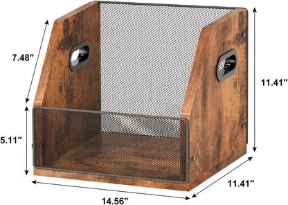 Vinyl Record Storage, Record Box Case Crate, Vinyl Record Album Holder, Desktop Metal & Wooden LP Record Crate, Holds up to 60 Records（Patent No.D1024563