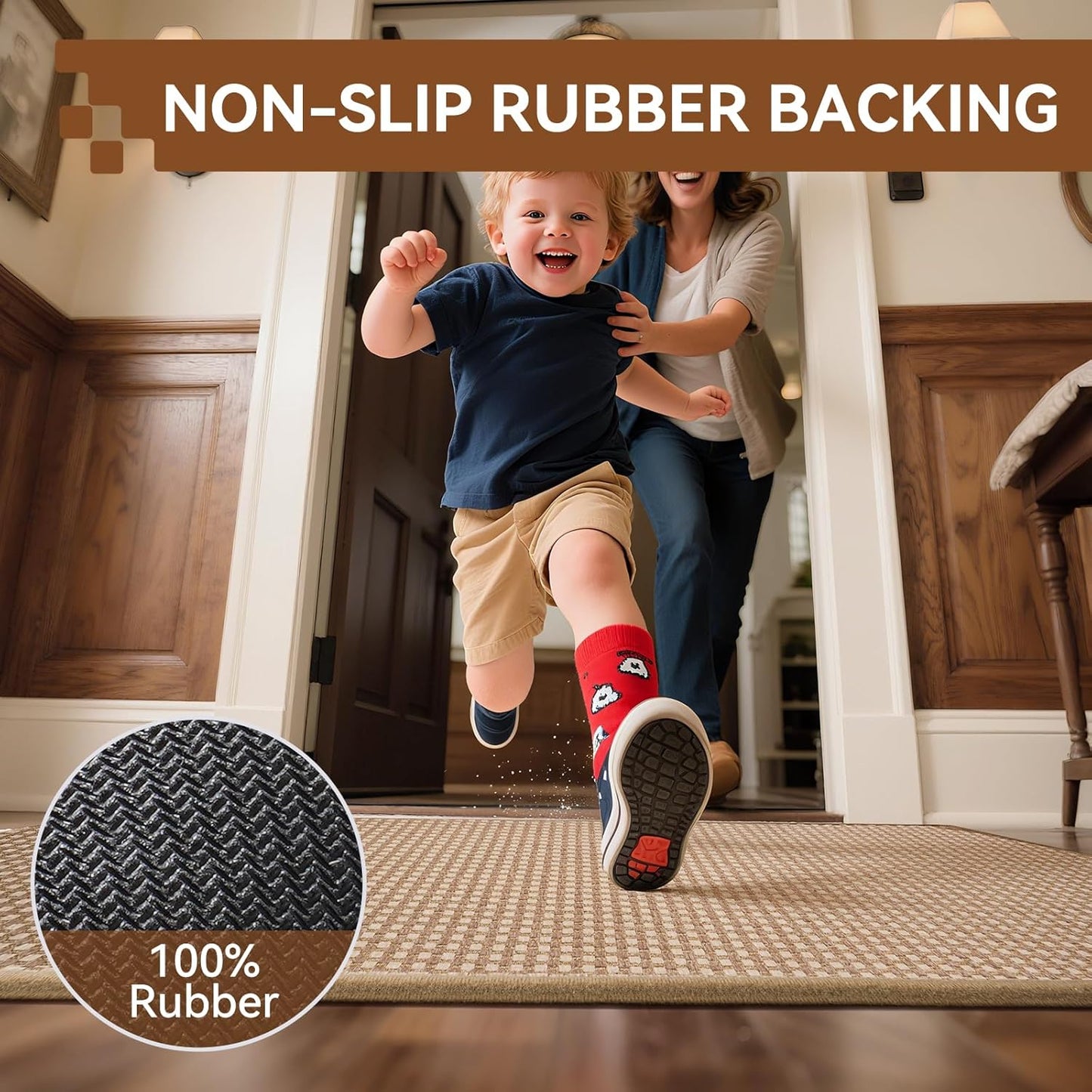 Front Door Mat 17''X30'', Absorbent Muddy Dirt Resist Washable Non Slip Low-Profile Indoor Doormat, Entryway Welcome Door Mats, Brown