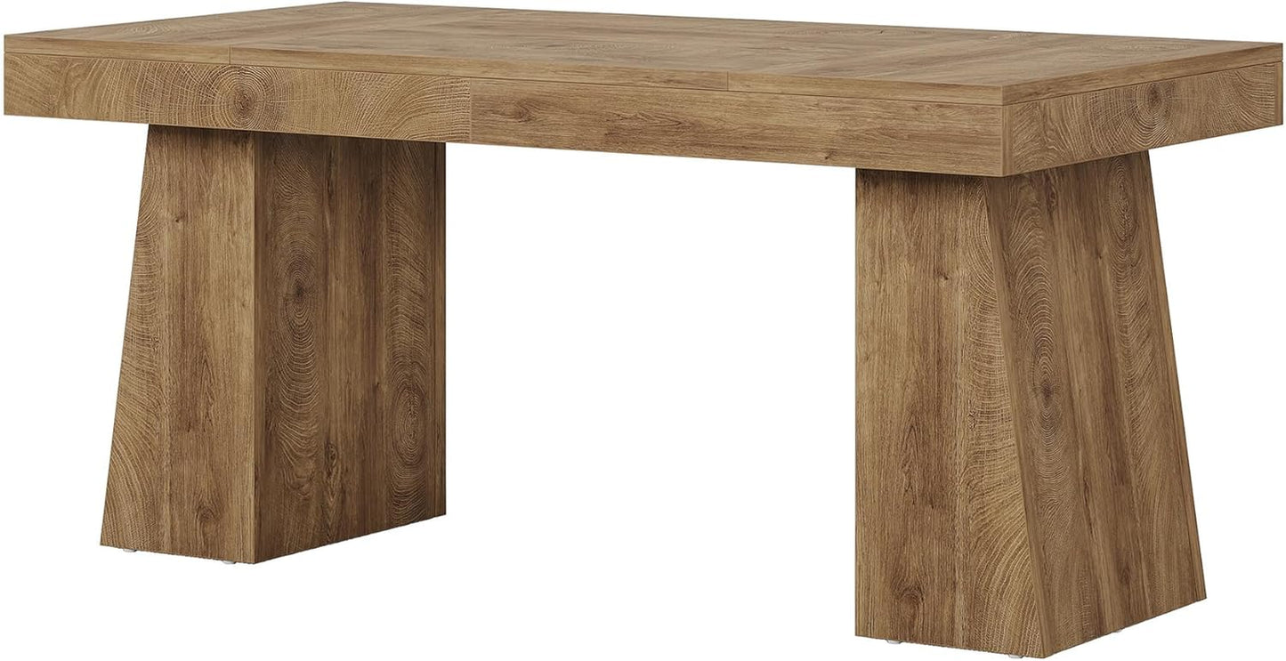 55 Inches Executive Desk, Mid-Century Modern Home Office Desk, Wood Computer Table Business Workstation Small Conference Table, Light Brown