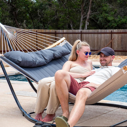 Double Hammock with Curved Spreader Bar, Hammock with Stand Included 2 Person, Patent Pending, Dark Gray