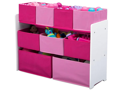 Deluxe Multi-Bin Toy Organizer with Storage Bins, White/Pink Bins