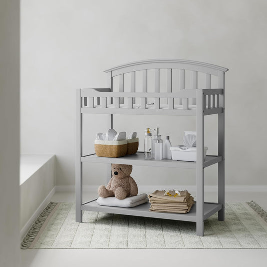 Graco Changing Table with Water-Resistant Changing Pad (Pebble Gray) – GREENGUARD Gold Certified, Multi Storage Nursery Changing Table for Infants and Babies