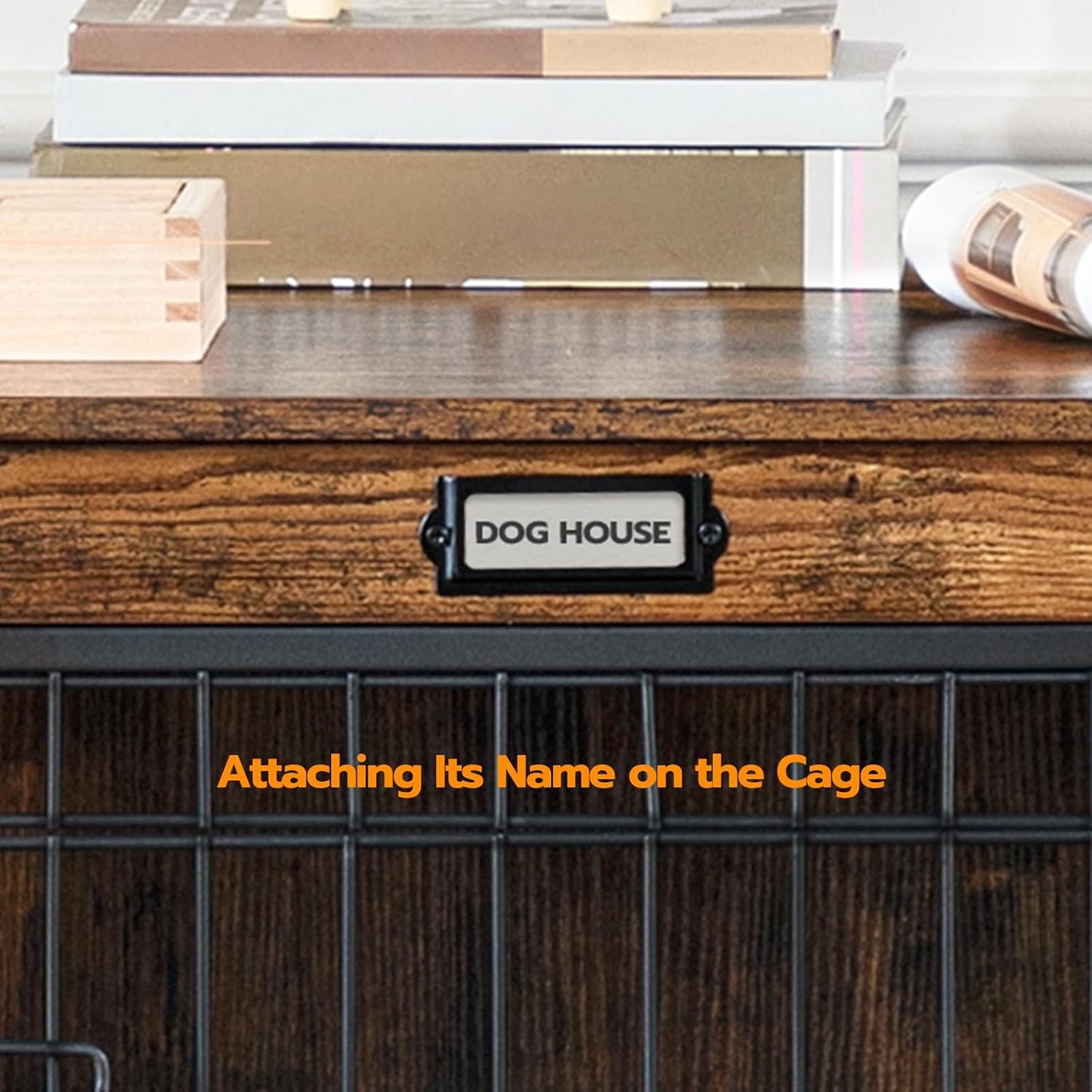 Dog Crate Furniture, 32.5" Medium Dog Kennel Indoor, Wooden Cage with Pull-Out Tray, Double Doors Pet House Side End Table for Medium/Small Dogs, Greige BG802GW03