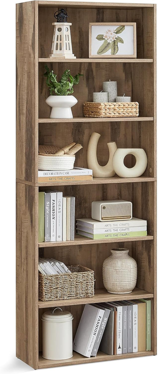 Custos Collection - Bookshelf, 6-Tier Bookcase, Book Shelf, Open Storage Shelf, 9.4 X 23.6 X 63.3 Inches, for Living Room, Home Office, Dinning Room, Camel Brown ULBC166T50