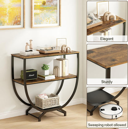 3 Tier Console Tables, 30" Height Entryway Table, Sofa Table behind Couch, Industrial Entryway Furniture Entry Way TV Stand with Storage for Living Room, Hallway, Entrance, Rustic Brown