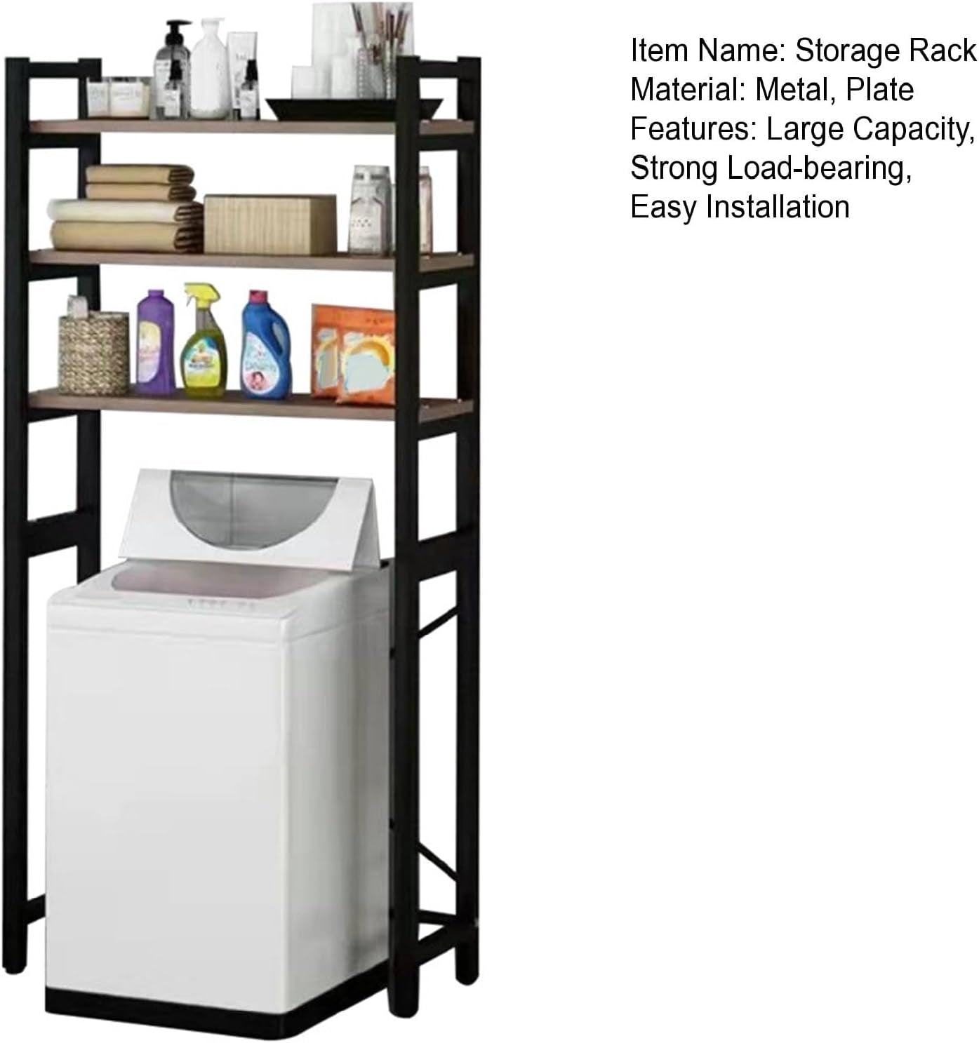 Over-The-Toilet Storage Rack, 3-Tier Space Saver Bathroom Storage Rack over Toilet, Freestanding Organizer Shelf for Towels Toiletries and Supplies Rust-Resistant, 27" X 12" X 71" Black