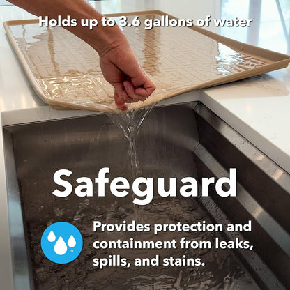 Waterproof Undersink Mat (Beige 28" 1/4 X 19 1/4) Cabinet Base Liner for Bathroom Vanity Cabinets Catches Leaks Prevents Damage Flexible Driptray