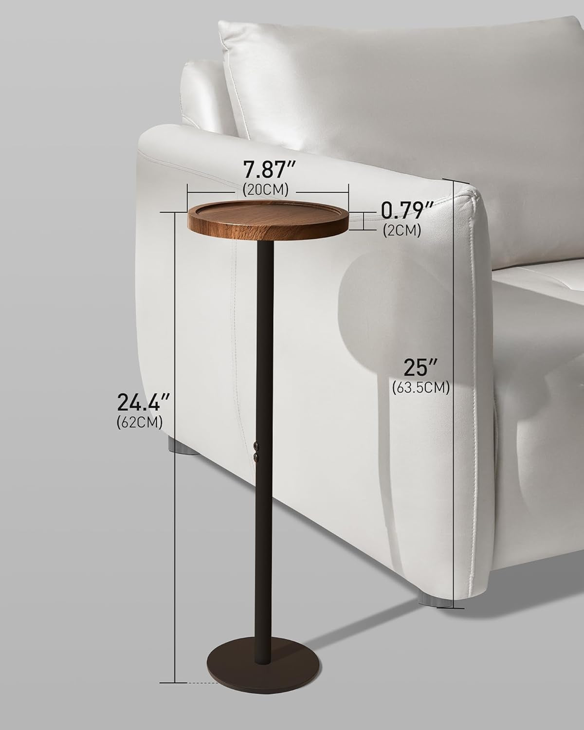 Drink Table, Small Pedestal Side Table, round Cocktail Table, End Table with Metal Base, for Small Spaces, Walnut Brown