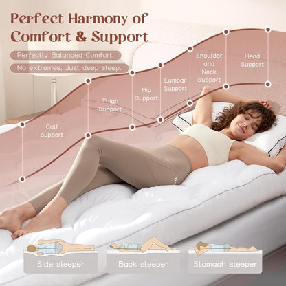 4 Inch Memory Foam Mattress Topper King Size, Filled with Breathable Memory Foam Pillow Topper, Soft Fluffy Supportive Bed Mattress Pad for Back Pain Relief, 80X78X4 Inch