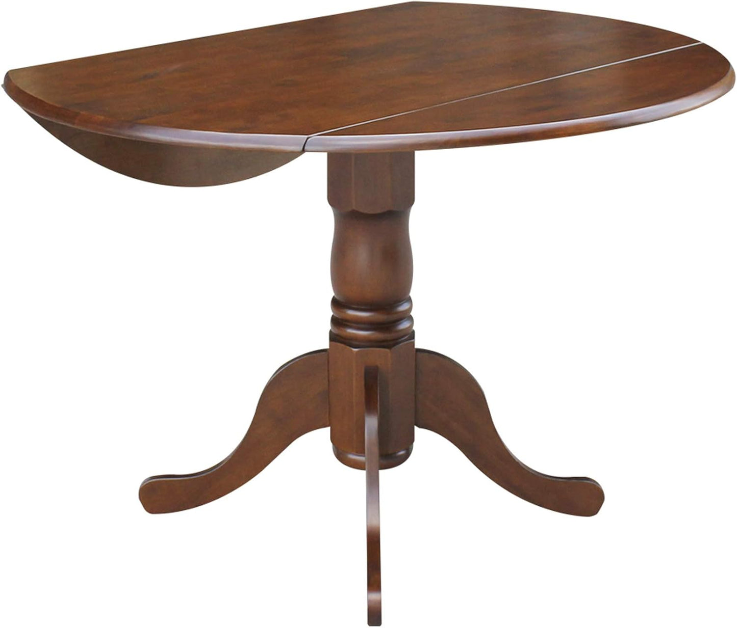 , 42" round Dual Drop Leaf Pedestal Dining Table, Solid Wood, Real Parawood, 42" W X 42" D X 29.5" H, Easy Assembly, Espresso