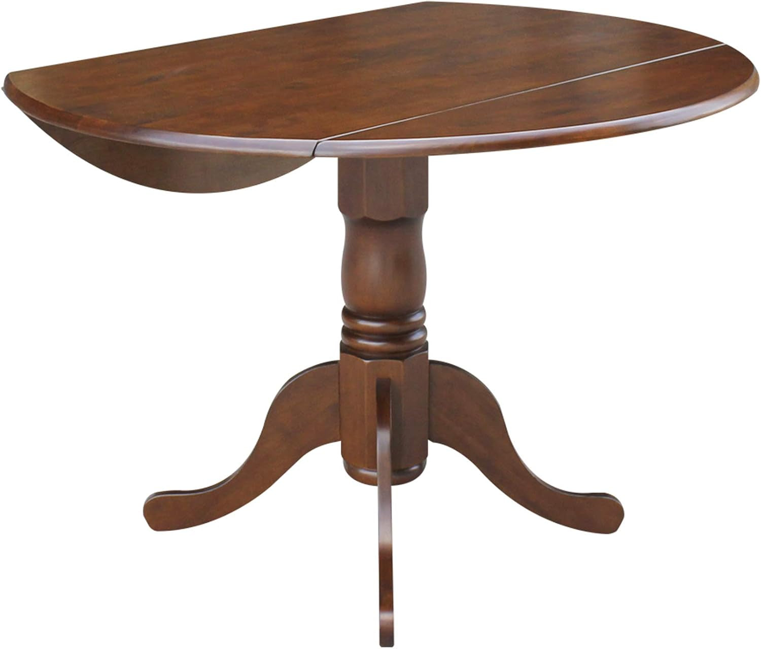 , 42" round Dual Drop Leaf Pedestal Dining Table, Solid Wood, Real Parawood, 42" W X 42" D X 29.5" H, Easy Assembly, Espresso