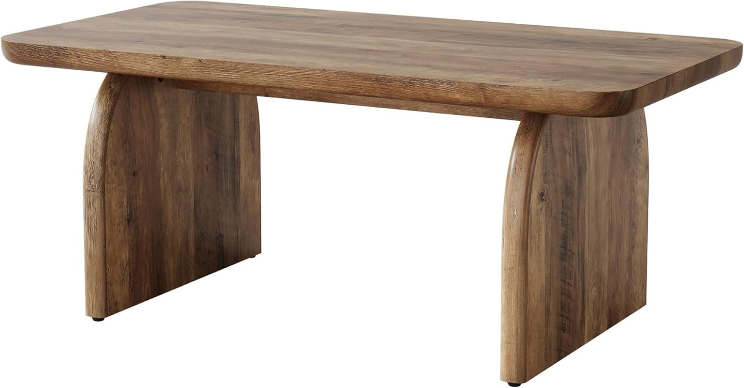 Rectangle Coffee Table, 47-Inch Wood Rectangular Living Room Table, Farmhouse Accent Center Low Cocktail Tea Table with Sturdy Base & Rounded Corners, Easy Assembly (Rustic Brown)