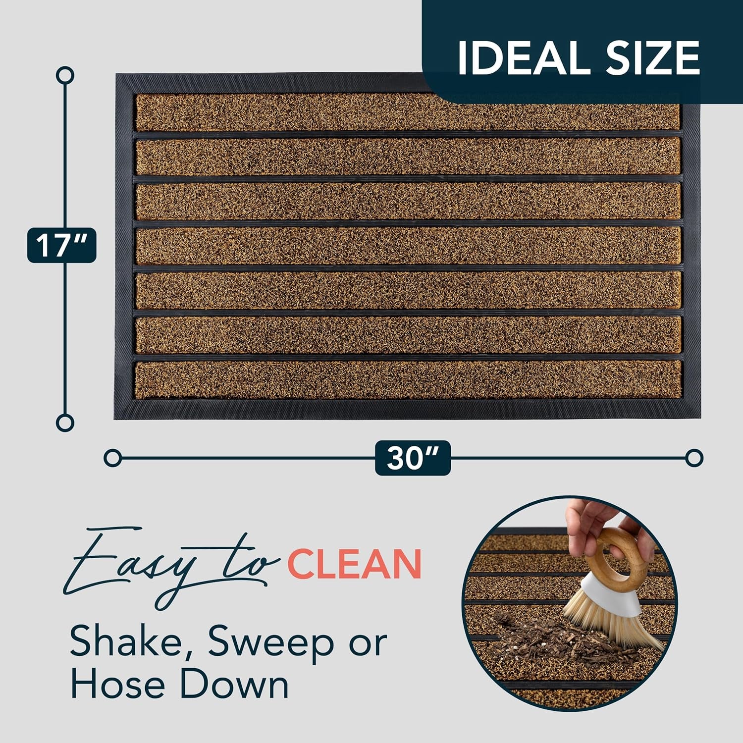 Extra Durable Door Mat - Dirt Trapping Outdoor Welcome Mats - Non-Slip Outdoor Indoor Entrance - Low Profile Front Doormat (30" X 17", Bright Brown)