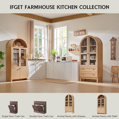71" Tall Arched Kitchen Pantry, Modern Farmhouse Wood Kitchens Storage Cabinets with 2 Large Drawers and Adjustable Shelves, Versatile Cupboard for Kitchen, Dining Room, Bathroom, Natrual