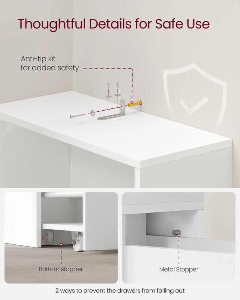 Slim Bathroom Storage Cabinet, Narrow Freestanding Bathroom Cabinet with Storage Drawers and Adjustable Shelf, for Small Spaces, Modern Style, White UBBK567T14
