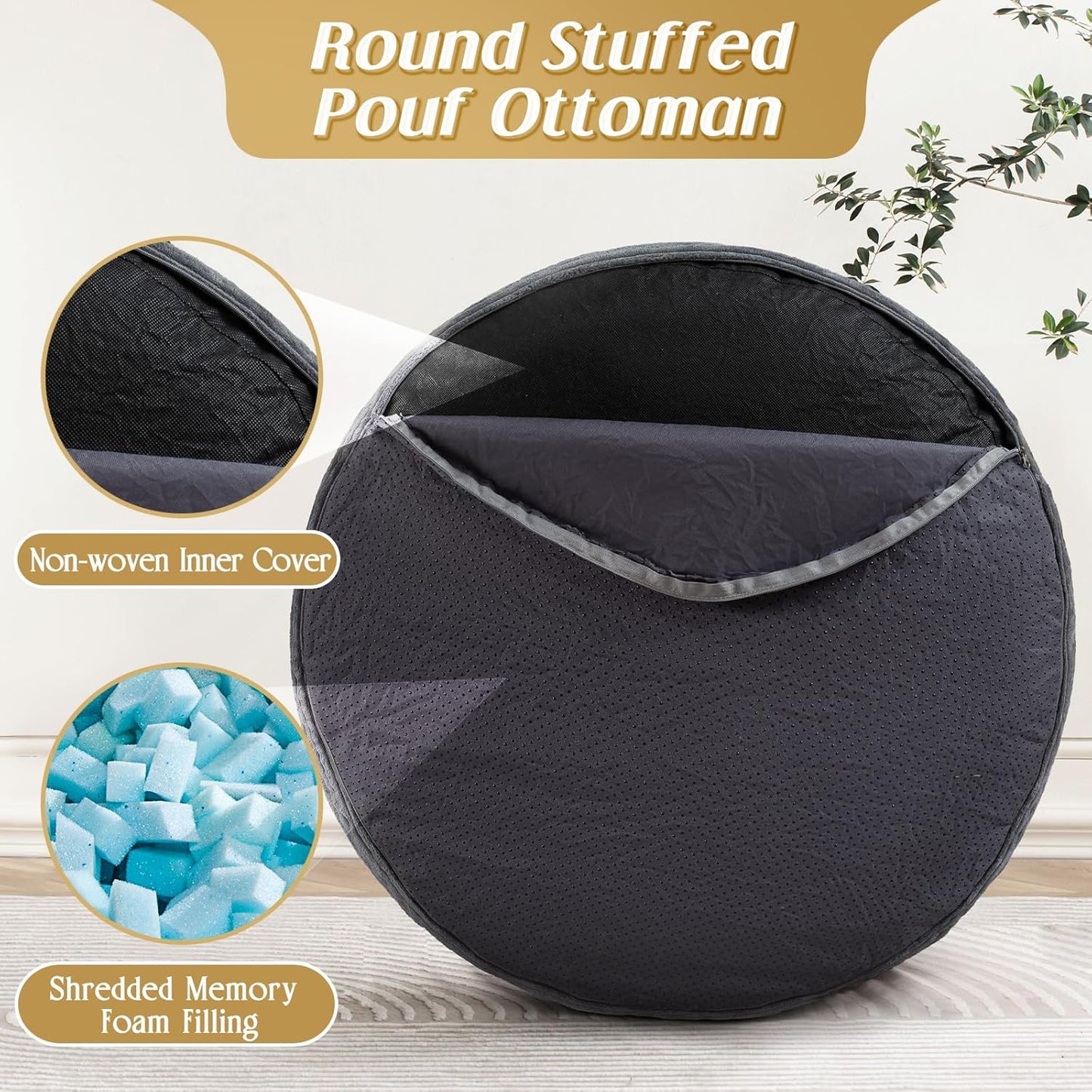 round Ottoman Foot Rest Pouf for Living Room Couch - Soft Plush Hassock