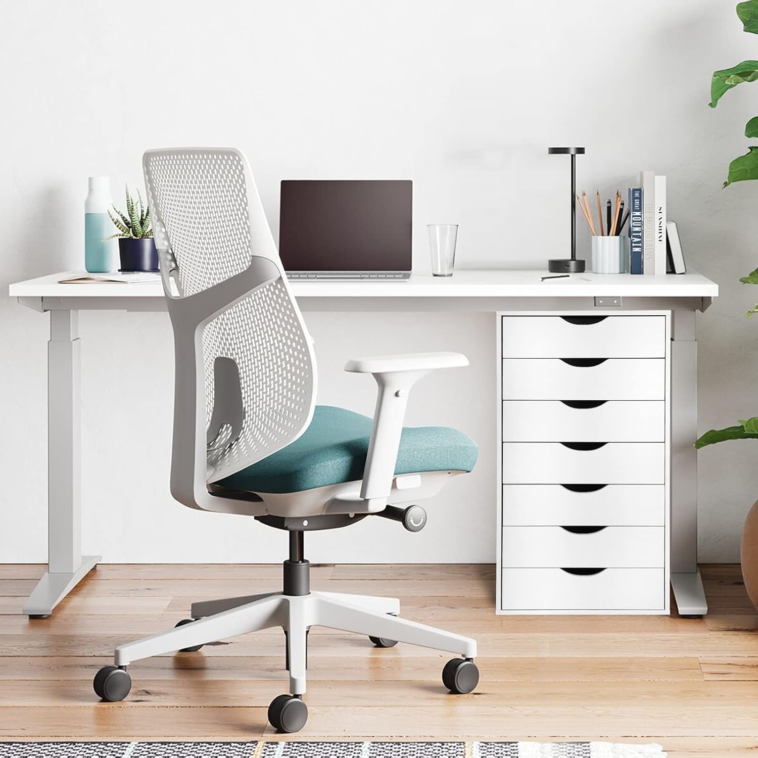 7-Drawer Organizer, Tall Chest of Drawers with Caster Wheels, Alex Drawers File for Home Office, White