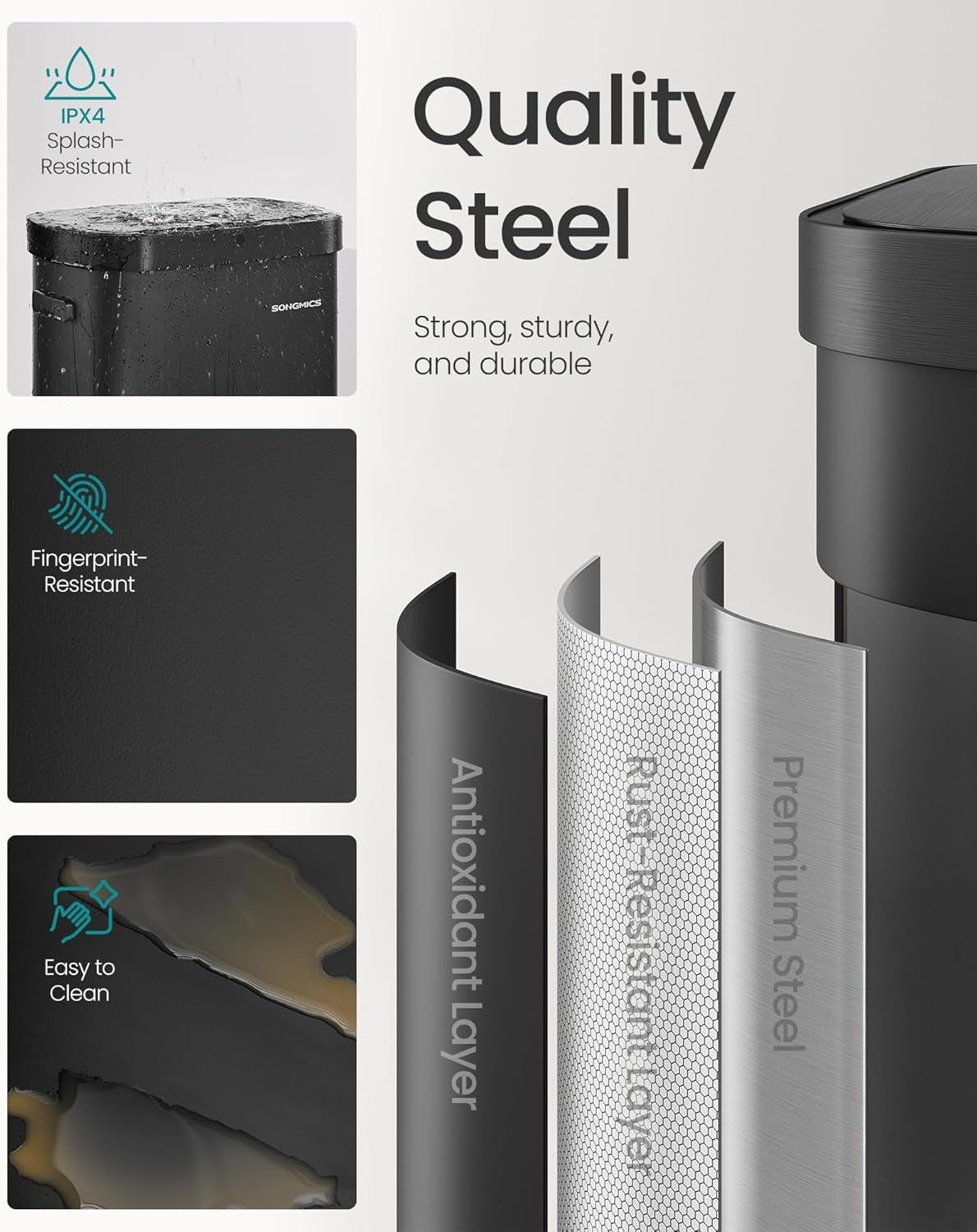 Motion Sensor Trash Can, 13-Gallon (50 L) Automatic Garbage Can with Soft Close Lid, Stainless Steel, Wave or Touch to Open, Includes 15 Bags, Ink Black ULTB640B01