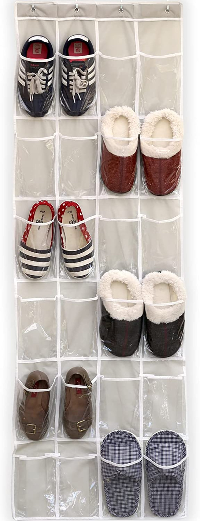 24 Pockets - Crystal Clear over the Door Hanging Shoe Organizer, Gray (64'' X 19'')