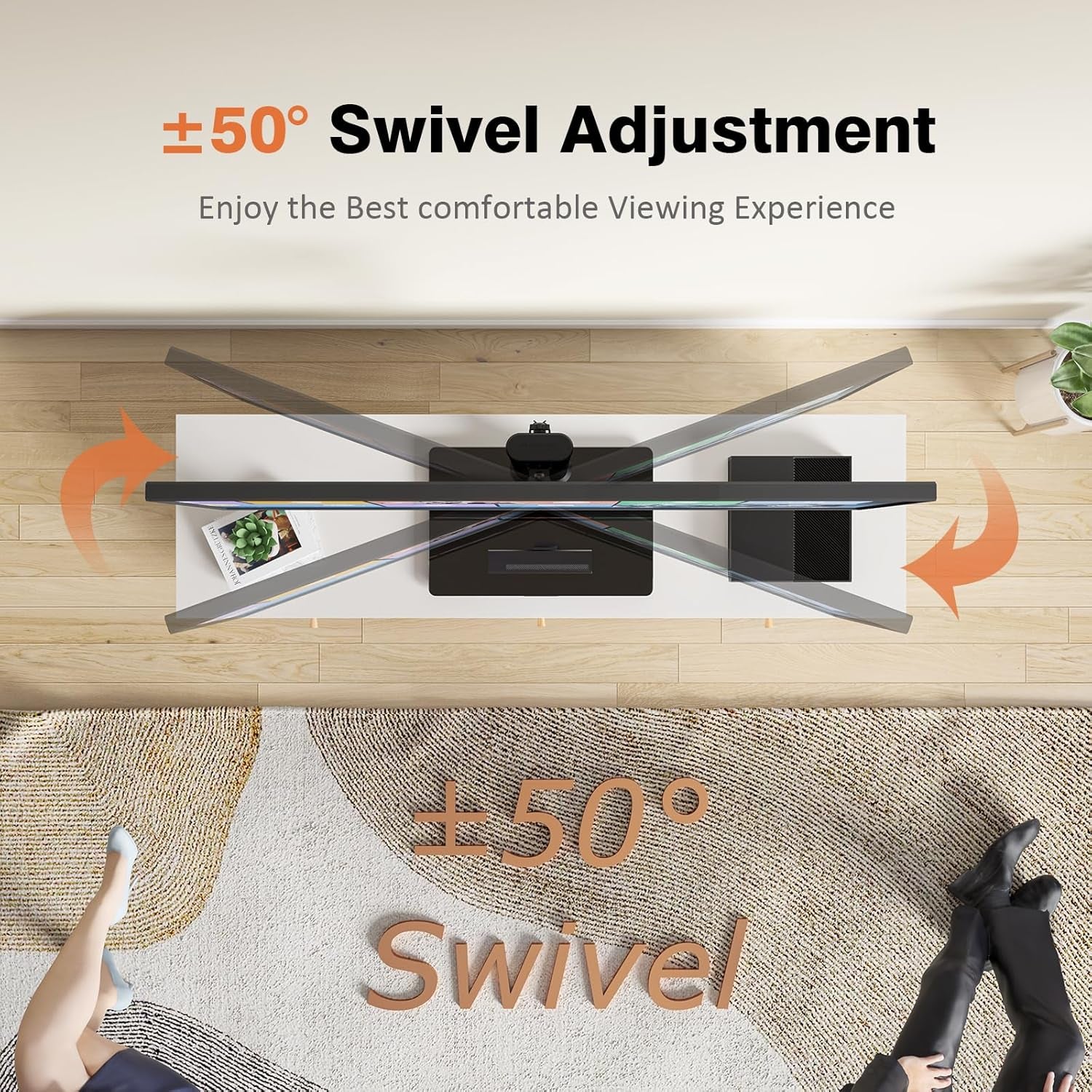 Universal Swivel TV Stand/Base Table Top TV Stand for 13 to 32 Inch Tvs with 100 Degree Swivel, 4 Level Height Adjustable, Heavy Duty Tempered Glass Base, Holds up to 77Lbs, HT07B-001