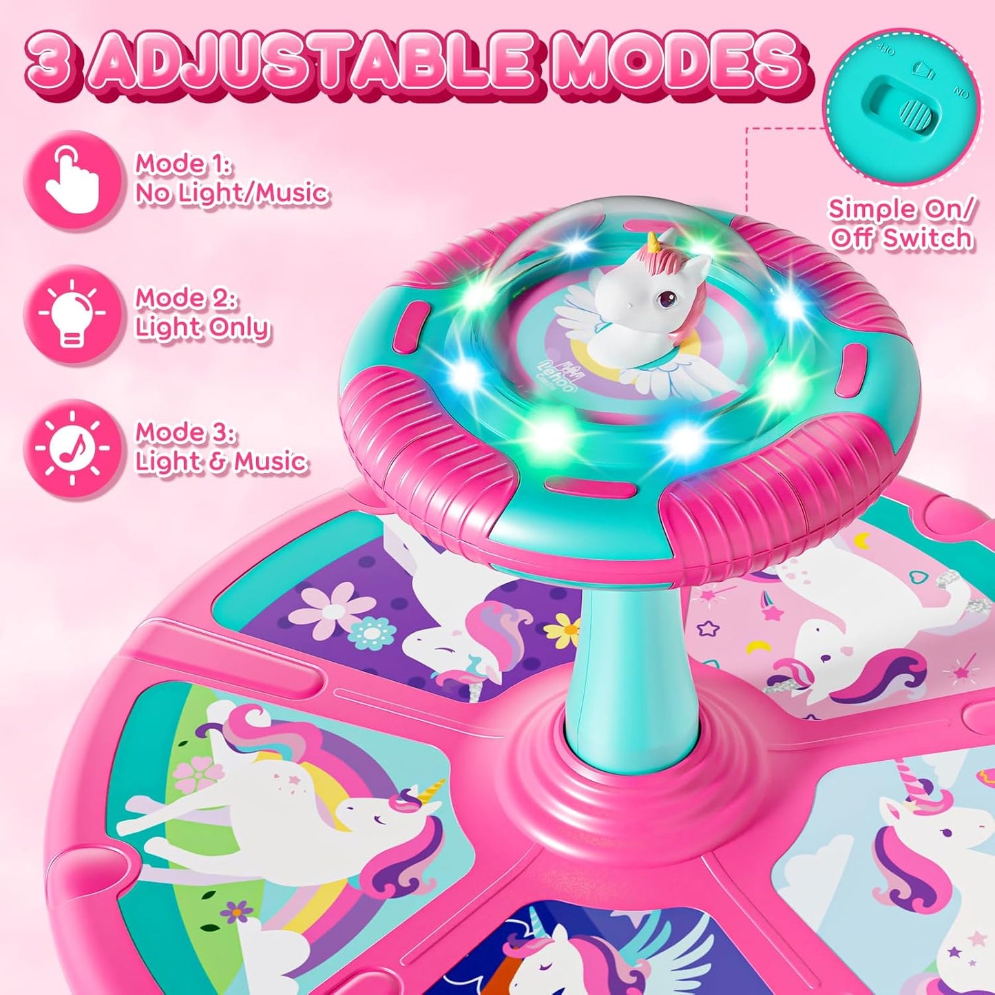 Sit and Spin Toys for Toddlers 1-3 Girls, Toddler Sit N Spin with Lights and Music, 360°Spinning Seat for Body Balance Training, Sensory Toys Birthday Gift for Kids 2-4