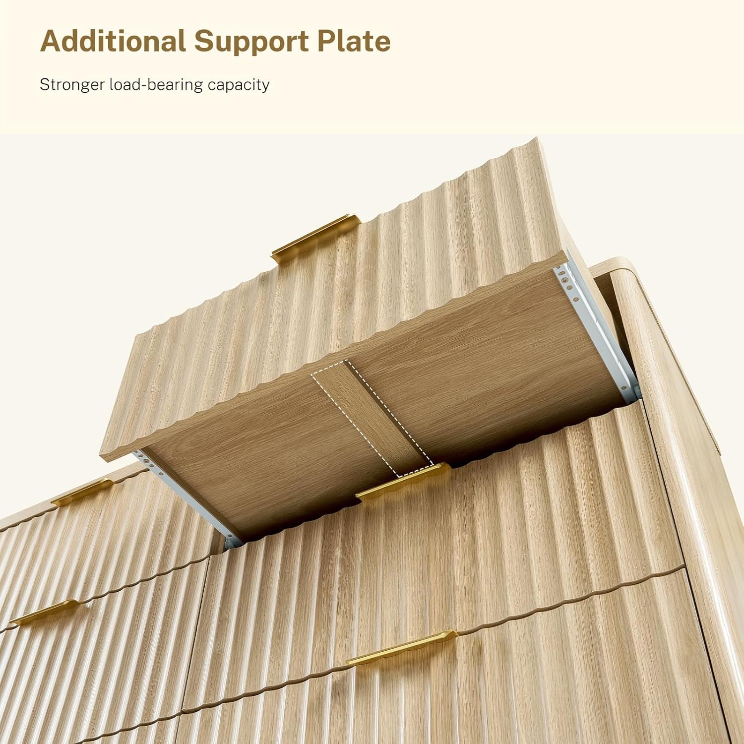 Fluted Dresser for Bedroom with 9 Drawers, 63" Wide Modern Chest of Drawers with Metal Handle & Curved Profile Design, Wood Closet Clothes Storage Organizer for Living Room, Hallway, Natural