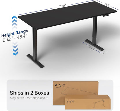 Electric 71 X 30 in Standing Desk, Memory Height Adjustment, 1B Series, Holds 220 Lbs, Black Top Black Frame, DESK-KIT-1B7B