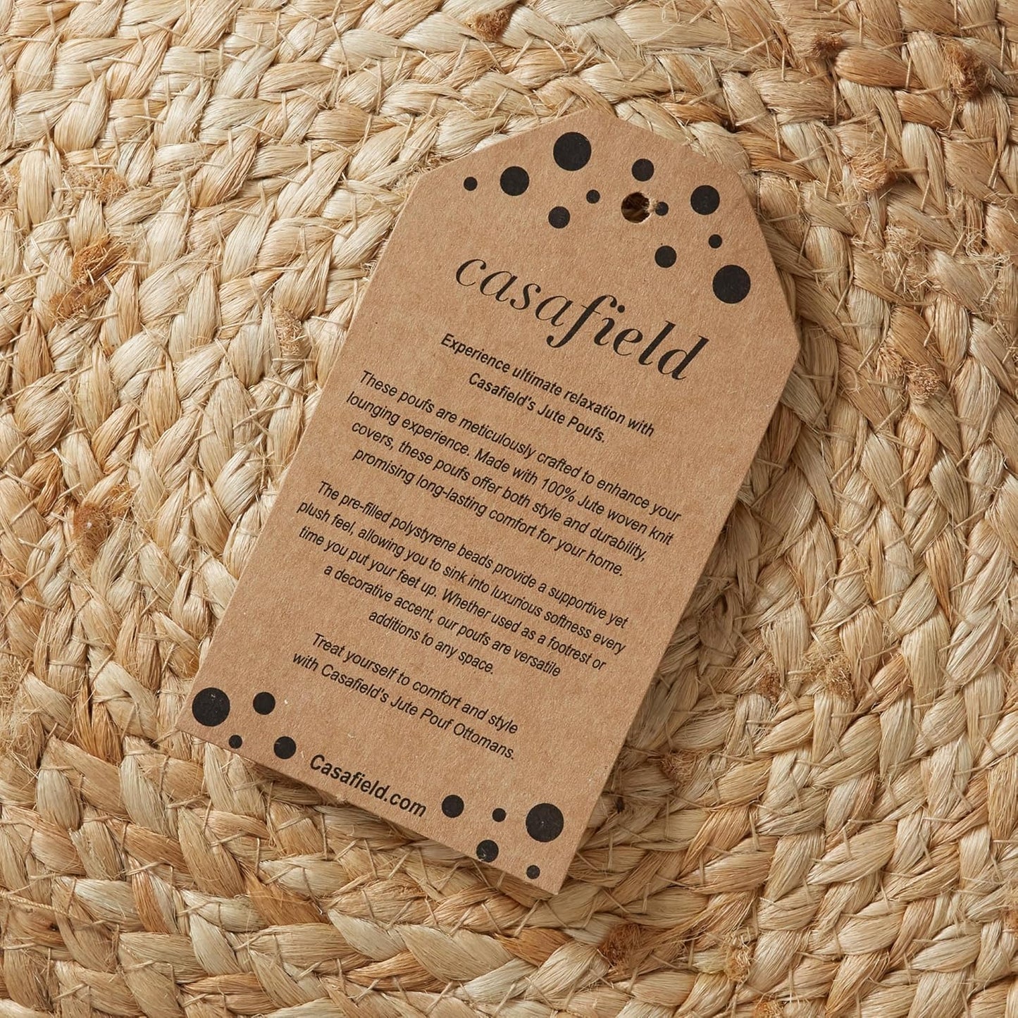 Hand-Braided Jute Pouf Ottoman Footrest, 19" round X 10-1/2" High, Natural Woven Boho Floor Cushion, Home Decor for Living Room, Bedroom, Apartment