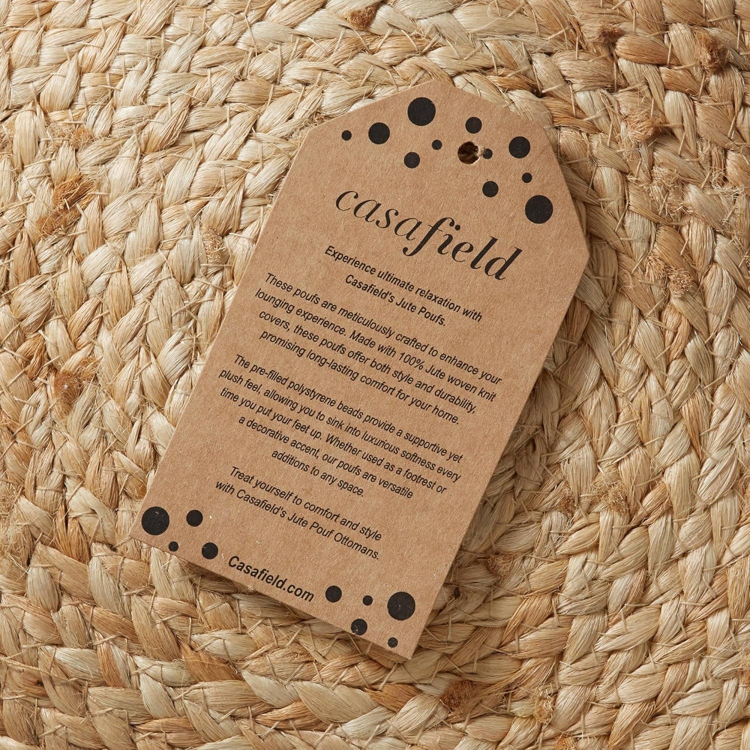 Hand-Braided Jute Pouf Ottoman Footrest, 19" round X 10-1/2" High, Natural Woven Boho Floor Cushion, Home Decor for Living Room, Bedroom, Apartment