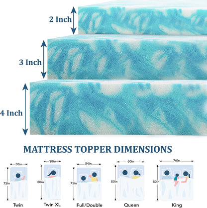 EGO Topper 3 Inch Queen Memory Foam Mattress Topper, Gel Foam Mattress Topper for Pressure Relief, Ventilated Design Bed Topper in a Box, Certipur-Us Certified, 60"×80", Medium