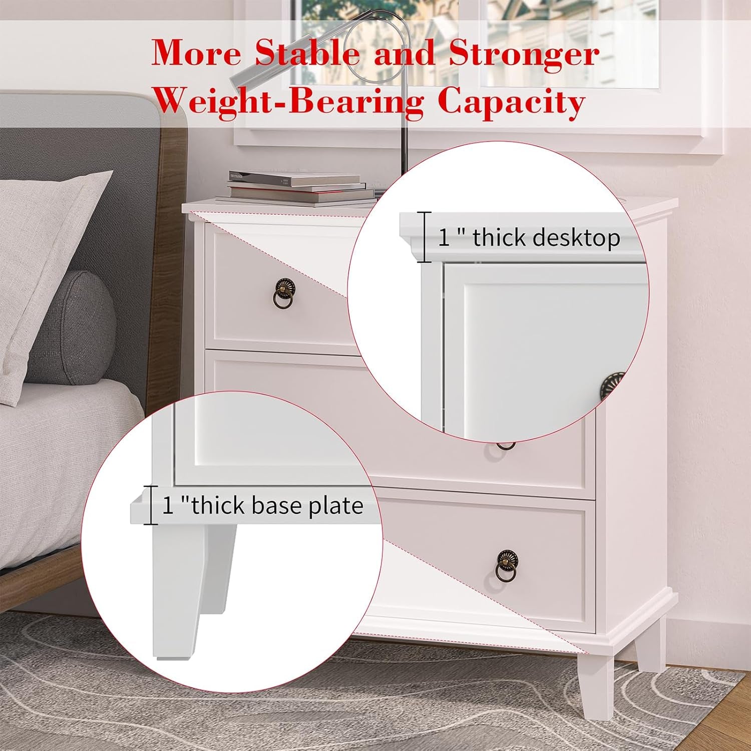 White 3 Drawers Nightstand with Charging Station, Modern Bedside Table 3 Drawers End Table, Storage Cabinet for Bedroom, Hallway, Entryway, Home Office