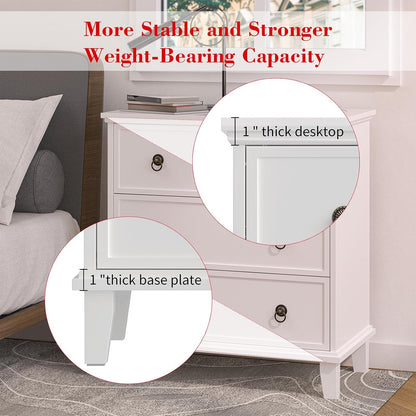 White 3 Drawers Nightstand with Charging Station, Modern Bedside Table 3 Drawers End Table, Storage Cabinet for Bedroom, Hallway, Entryway, Home Office