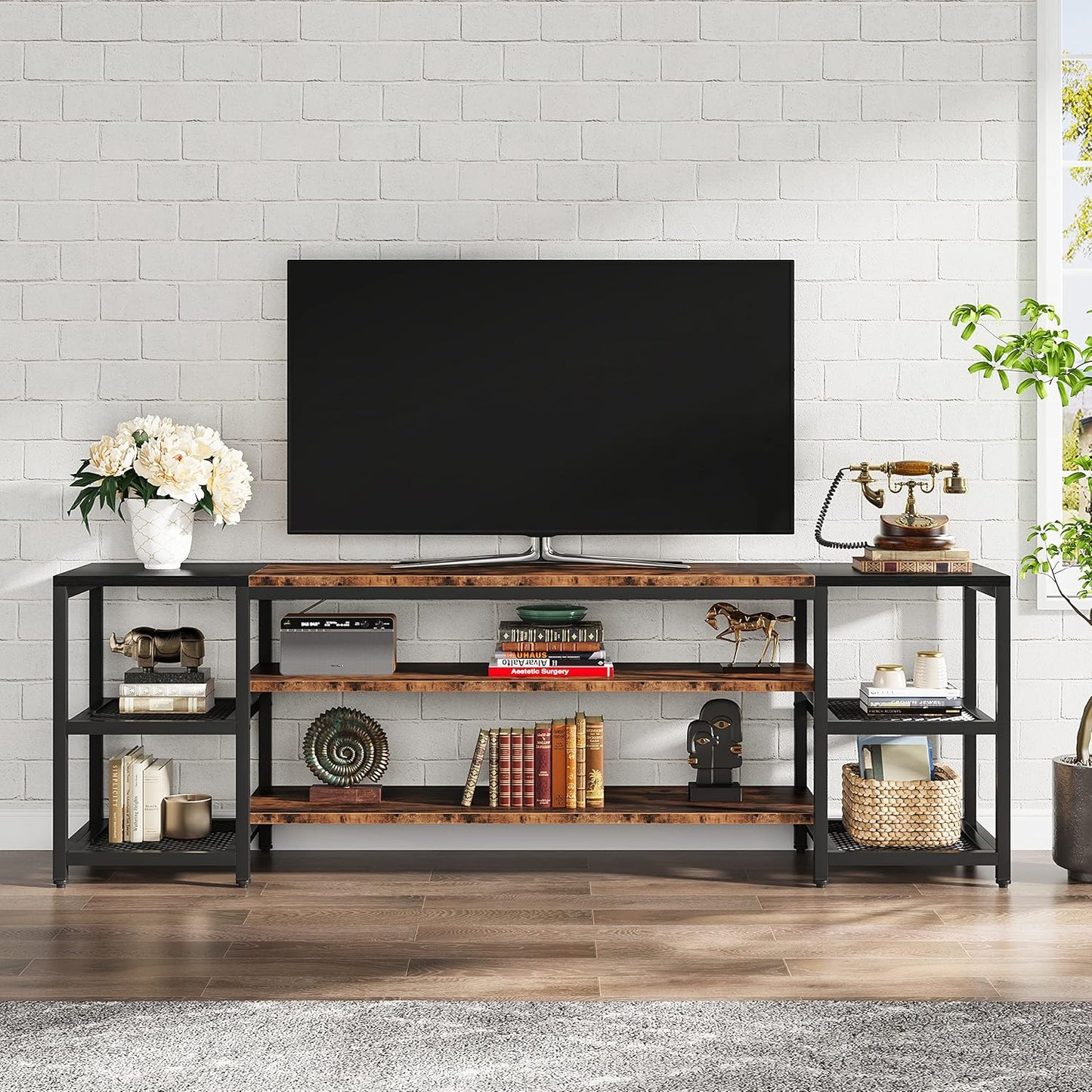 78 Inch TV Stand for Tvs up to 85 Inch, Media Entertainment Center Console Table, Industrial 3-Tier TV Console Table with Storage Shelves for Living Room, Entertainment Room