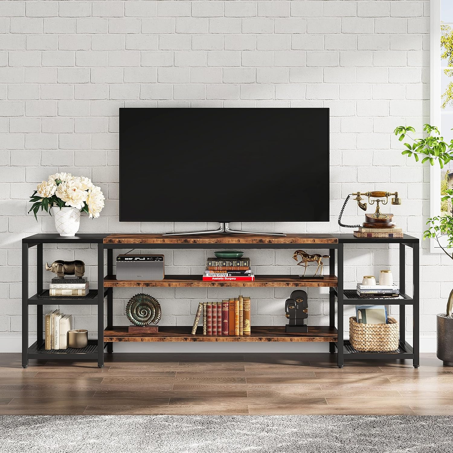78 Inch TV Stand for Tvs up to 85 Inch, Media Entertainment Center Console Table, Industrial 3-Tier TV Console Table with Storage Shelves for Living Room, Entertainment Room