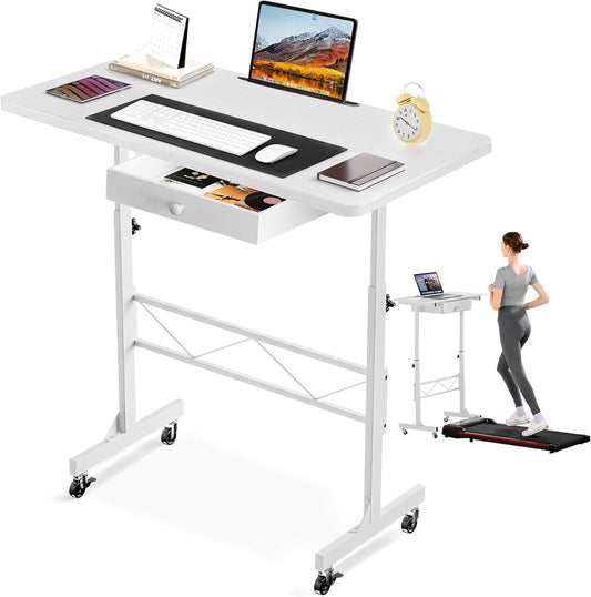 Small Standing Desk Adjustable Height Small Computer Desk Mobile Portable Rolling Laptop Table with Wheels 32" Computer Workstation Sit Stand Desks Portable Standing Table Treadmill Desks