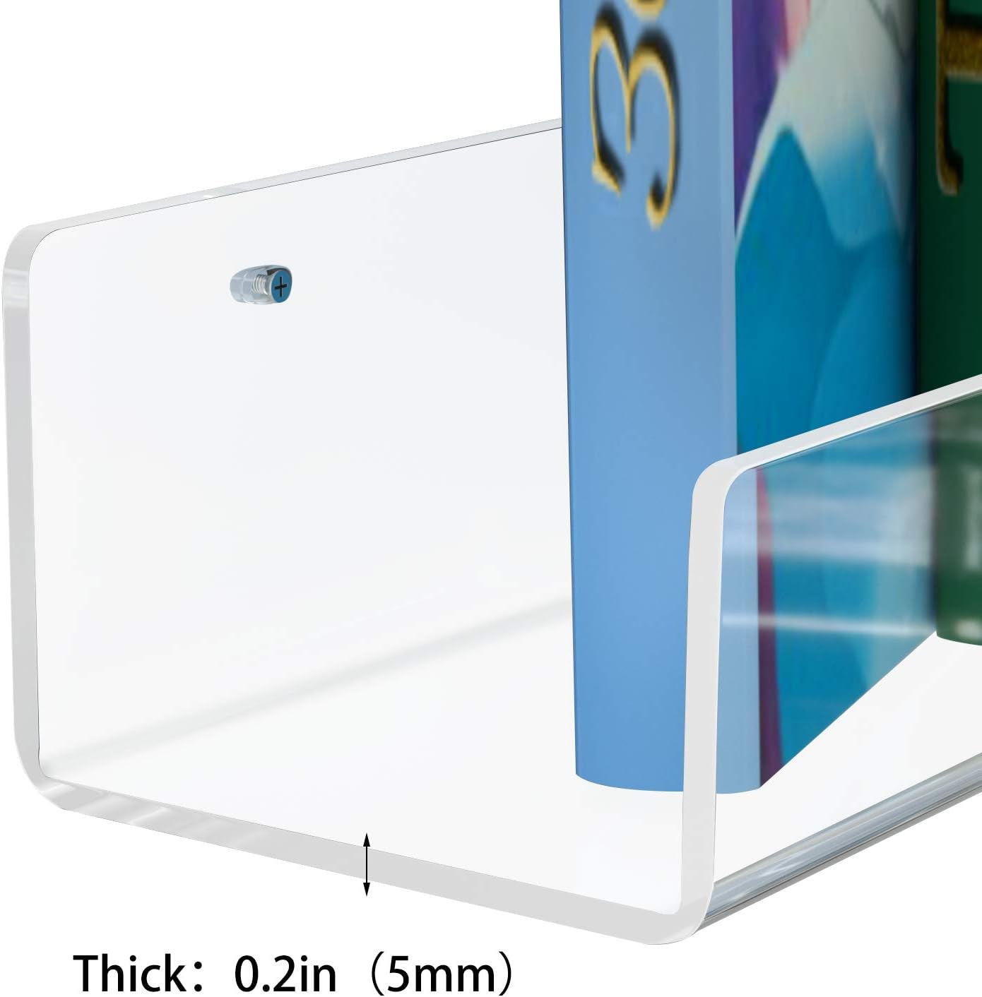 Acrylic Invisible Floating Bookshelf 24 Inch,Kids Clear Wall Bookshelves Display Book Shelf,50% Thicker with Screwdriver
