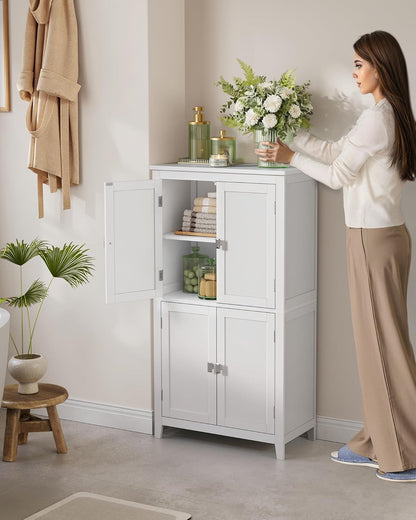 Floor Storage Cabinet, Freestanding Storage Unit with 4 Doors, Adjustable Shelves, 11.8 X 23.6 X 43.3 Inches, for Entryway, Bathroom, White UBBC552P31