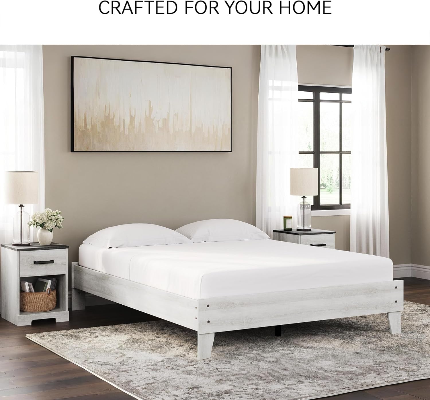 Shawburn Modern Farmhouse Platform Bed, Queen, Whitewash
