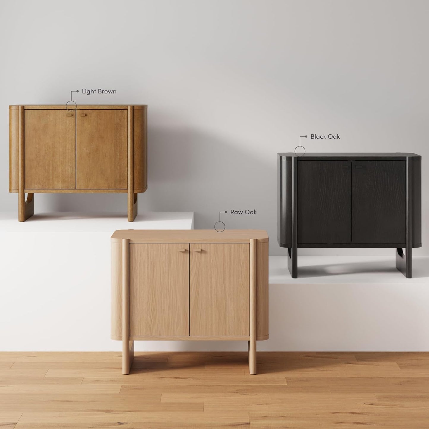 Solace Mid Century Modern Cabinet, Storage Cabinet or Accent Cabinet with Doors with Solid Wood Legs and Adjustable Shelf, Light Brown
